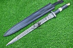 empire custom handmade damascus steel double edge medieval sword fixed blade hunting sword straight edge gift for him