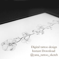 orchids tattoo design fine line flower bracelet tattoo ideas female, instant download jpg, pdf, png