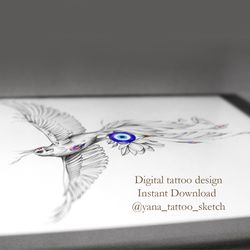 evil eye tattoo design greek evil eye and phoenix tattoo ideas drawing, instant download pdf, jpg, png