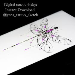 dragonfly tattoo design dragonfly tattoo drawing idea sketch, instant download jpg, pdf
