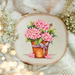 hydrangea cross stitch pattern garden cross stitch pattern flower cross stitch pattern pink cross stitch pattern