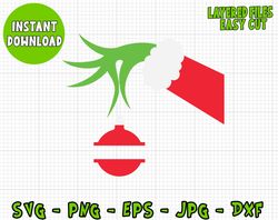 grinch hand svg  cricut vector cut file  silhouette digital file, grinch clipart vector cut files, svg, png dxf jpg eps