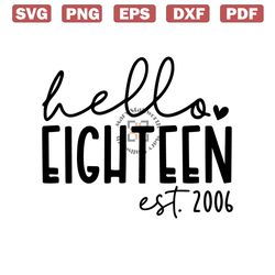 hello eighteen svg, png, 18th birthday svg, 18 svg, 18th birthday shirt svg, e