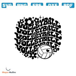 groovy volleyball svg png sublimation, distressed t shirt & hoodie design, preppy floral volleyball mom, trendy volleyba