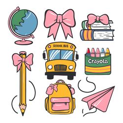 back to school coquette bow teacher school bus books first day of school svg