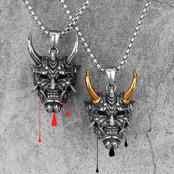 hannya oni mask - stainless steel necklace - hannya oni pendant - demon mask - samurai pendant necklace - japanese