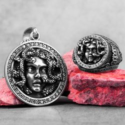 medusa gorgon pendant necklace stainless steel greek mythology jewelry medusa pagan