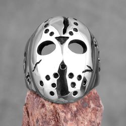 jason voorhees ring, friday the 13th, hockey mask ring, gothic ring, creepy ring, men jewelry, gift for man