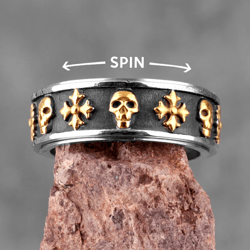 men's spinner skull ring stainless steel