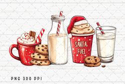 christmas milk and cookies png file, hot cocoa, cookies, latte coffee, retro christmas sublimation, santa fuel png digit