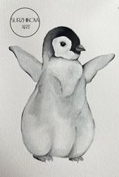 watercolor painting of a cute baby penguin