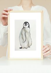 watercolor drawing of a baby penguin