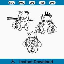 money clipart, money svg, teddy bear king money bag svg, money bag svg, money bag clipart, hustler svg, stack of money