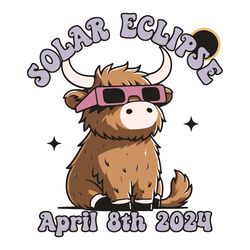 funny highland cow solar eclipse april 8th 2024 svg