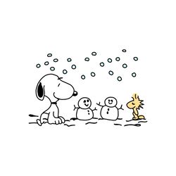 winter snoopy christmas woodstock and snowman svg