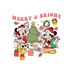 vintage merry and bright mickey and minnie christmas tree png