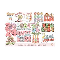 happy new year 2024 png bundle, disco ball new year&39s png , new year shirt design, retro happy new year sublimation bu