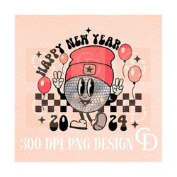 retro happy new year 2024 png-png,retro disco ball png,2024 png,kids new years png,retro holiday png,cute new years png,