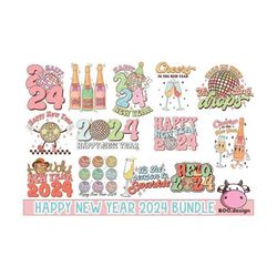 happy new year png bundle png, retro happy new year eve 2024 bundle png, disco ball new year&39s png, year end shirt des