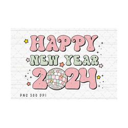 retro happy new year 2024 png file, new year sublimation, 2024 png, disco ball png, instant digital download