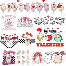 valentine ghost svg bundle, girl ghost valentines svg, retro valentine's svg, ghosts with hearts,valentine's day svg, ha