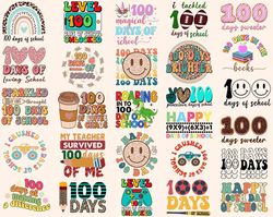 100 days of school retro svg png bundle brighter sparkled level unlocked roaring crushed rainbow teacher svg tackled cof