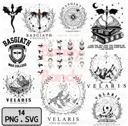 fourth wing svg bundle, city of starlight svg, dragon rider svg, romantasy fantasy, bookish svg, war college svg, basgia