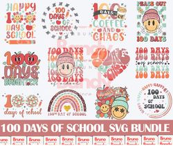 100 days of school svg bundle, 100th day of school teacher svg, retro 100 days of school shirt, teacher school svg, 100