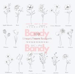 line art flower bouquets svg bundle, flower svg, bouquet svg, floral svg, botanical svg,rose svg, sunflower svg, cricut