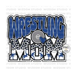 wrestling mom png image, wrestling leopard groovy blue design, sublimation designs downloads, png file