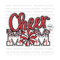 cheer mom png image, red leopard letters cheer design, sublimation designs download, png file