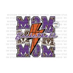 basketball mom png image, basketball lightning bolt leopard purple design, sublimation designs downloads, png file