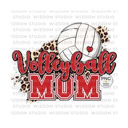 volleyball mom png image, red volleyball leopard design, sublimation design download, transparent png