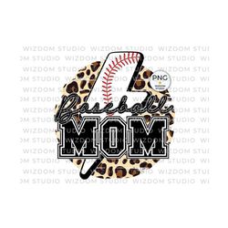 baseball mom png image, lightning bolt leopard black letter design, sublimation designs downloads, png file