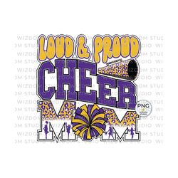 loud & proud cheer mom png image, leopard cheer purple gold design, sublimation designs downloads, png file