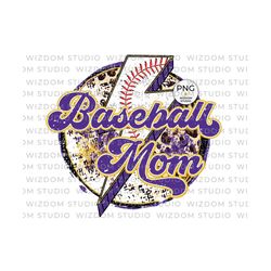 baseball mom png image, lightning bolt baseball leopard purple gold design, sublimation designs downloads, png file