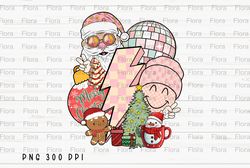 merry christmas png file, retro christmas sublimation, retro santa, christmas ball, lighting bolt design, instant digita