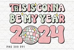 retro happy new year 2024 png file, new year sublimation, 2024 png, disco ball png, instant digital download 1