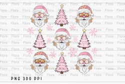 santa claus and christmas tree png file, merry christmas sublimation, pink retro santa design, instant digital download