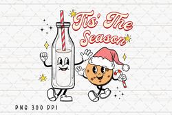 tis the season png file, retro merry christmas sublimation, cookie and milk design, instant digital download