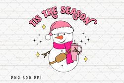tis the season png file, retro merry christmas sublimation, snowman stanley tumbler design, snowman png instant digital