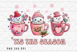 tis the season png, snowman png file, retro pink christmas sublimation, hot cocoa christmas png, digital download