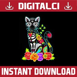 dia de los muertos cat figurine day of the dead png, funny christmas cat flower png, chistmas png, digital download