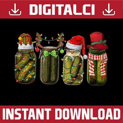 png only retro canned pickles christmas santa hat reindeer pickle jar png, pickle lovers png, christmas png, digital dow