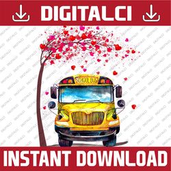 school bus valentine with tree heart png, school bus driver valentine day png, cute school bus png