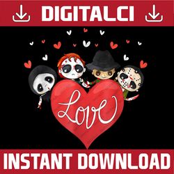 horror movie character png, chibi with heart love valentine's day png, horror movie chibi valentine sublimation