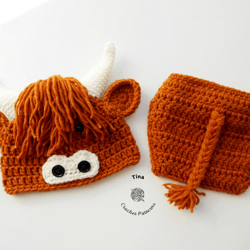 handmade highland cow baby set | crochet halloween costume | baby photo prop | baby shower gift | sizes 0-12 months