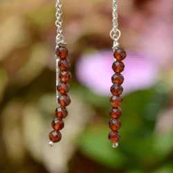 hessonite garnet earrings dangle, silver threader earrings women, gemstone beads earrings, minimalist handmade earrings