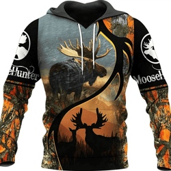 moose hunting all over print hoodie zip hoodie fleece hoodie 3d, moose hunting hoodie zip hoodie 3d 43