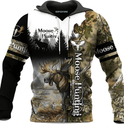 moose hunting all over print hoodie zip hoodie fleece hoodie 3d, moose hunting hoodie zip hoodie 3d 72